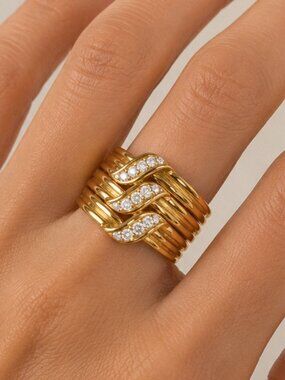NEW 18k Yellow Gold Diamond Chunky Wide Ring Statement Ring